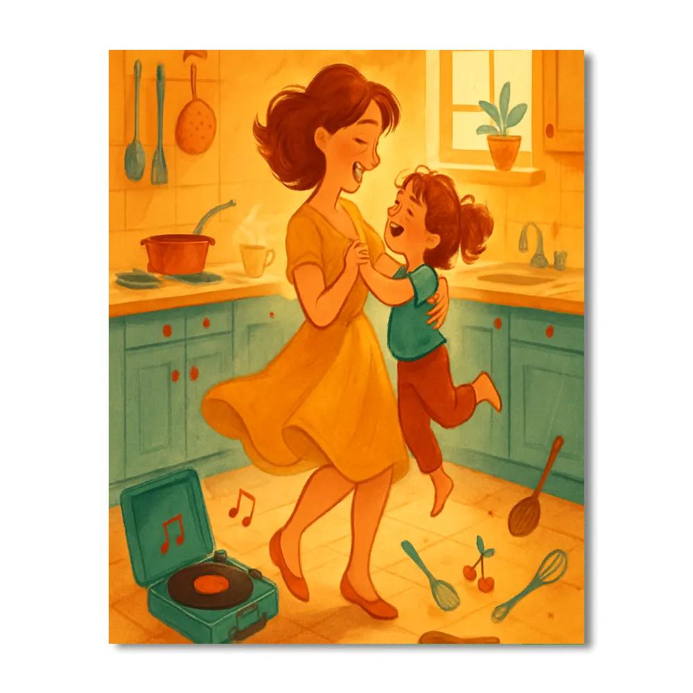 Mother And Child Dance In Kitchen painting number kit