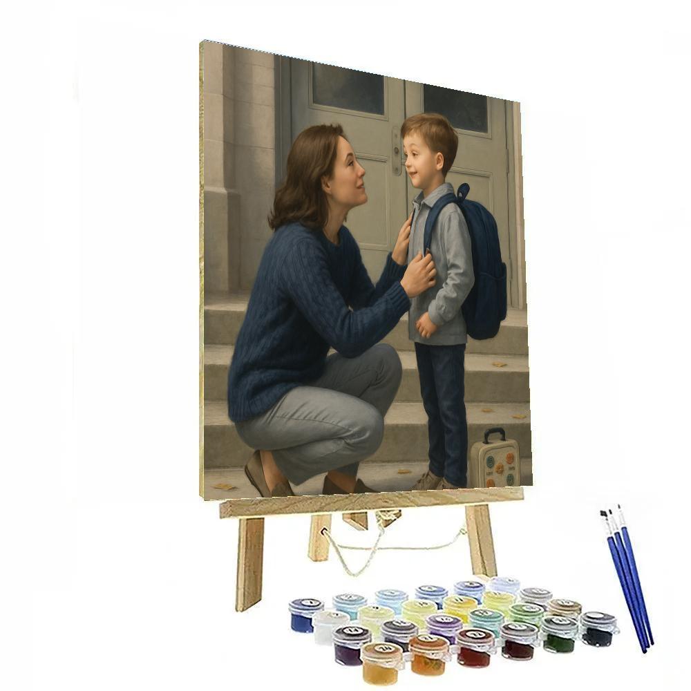 Mother Guiding Child At First Day Of School Numbered painting kits