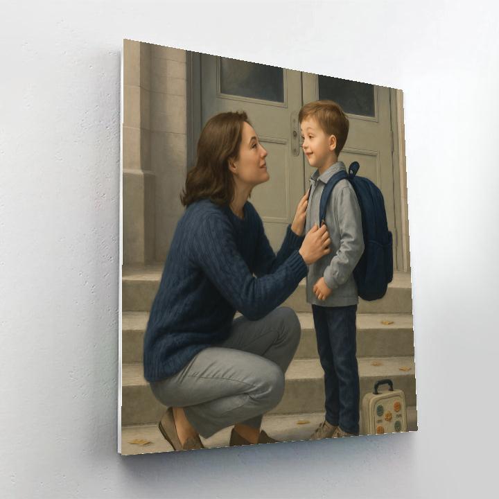 Mother Guiding Child At First Day Of School Numbered painting kits