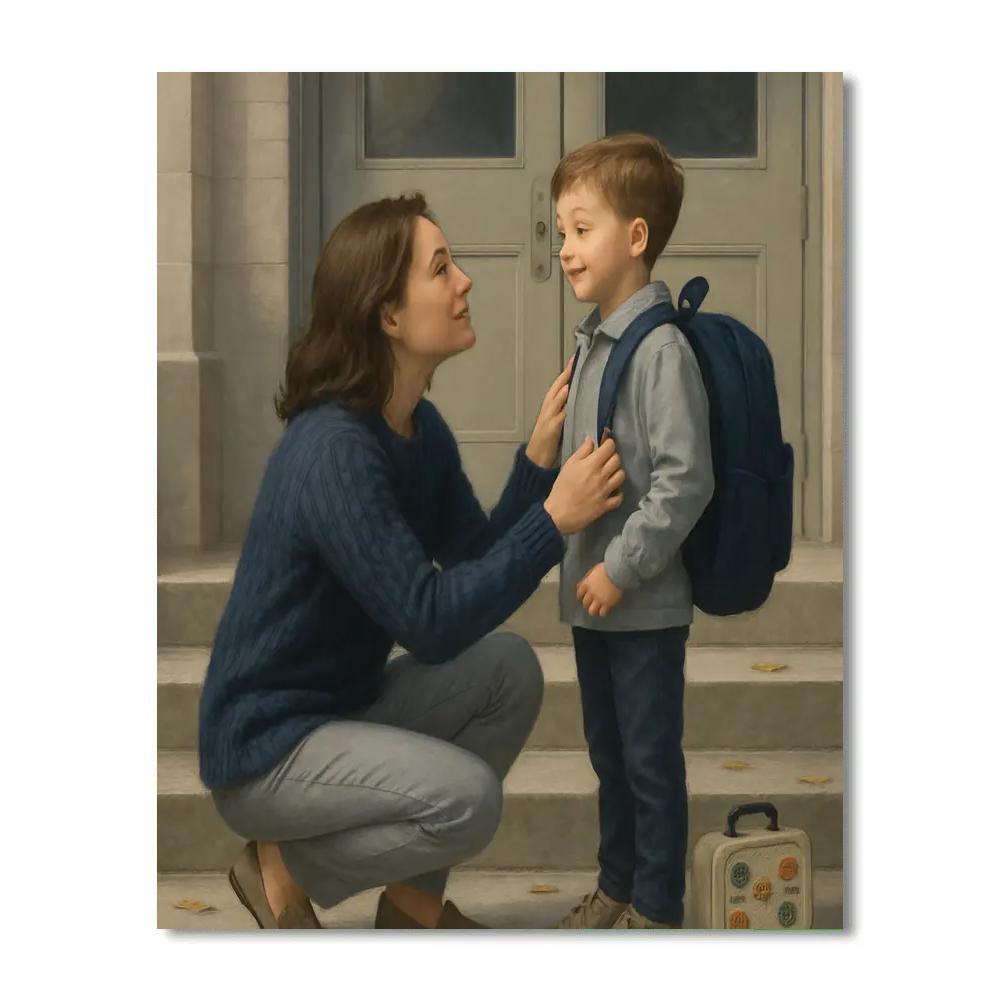 Mother Guiding Child At First Day Of School Numbered painting kits