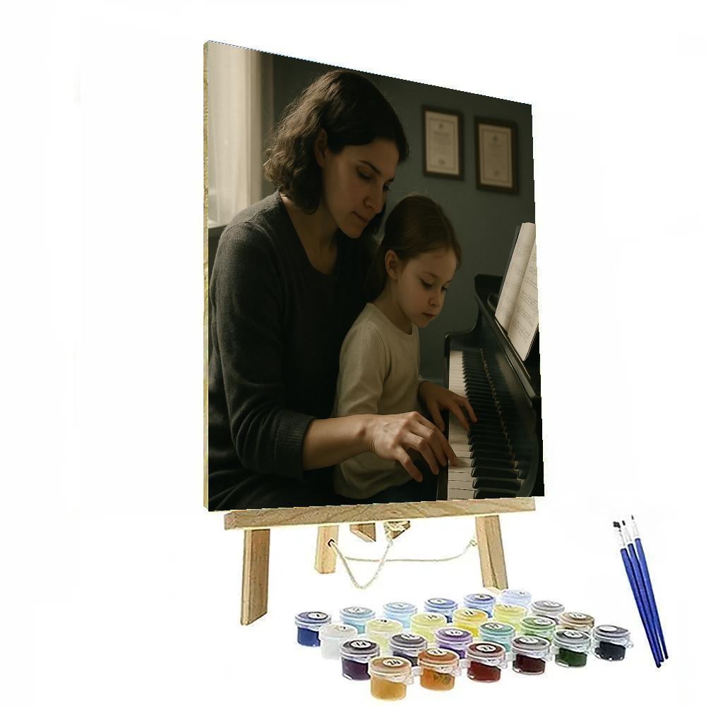 Mother Teaching Child To Play Piano painting number kit