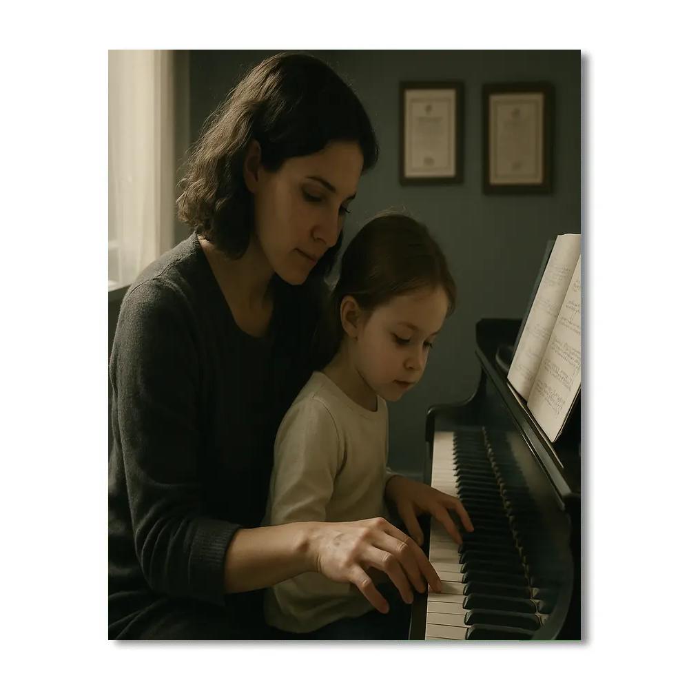 Mother Teaching Child To Play Piano painting number kit