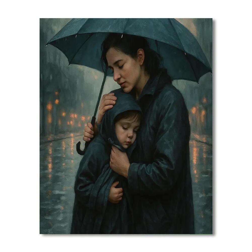 Mother Comforting Child After Rain paint by numbers