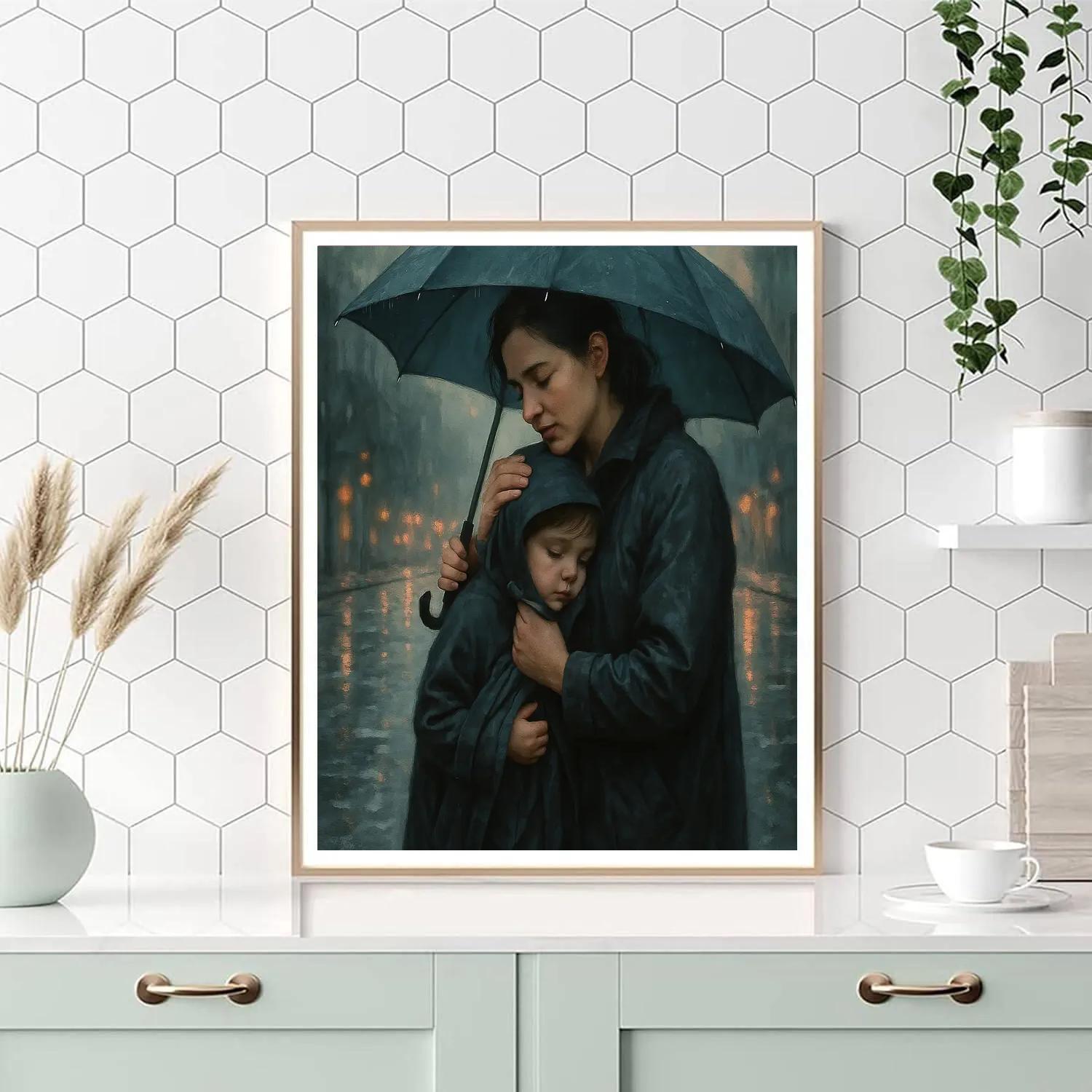 Mother Comforting Child After Rain paint by numbers