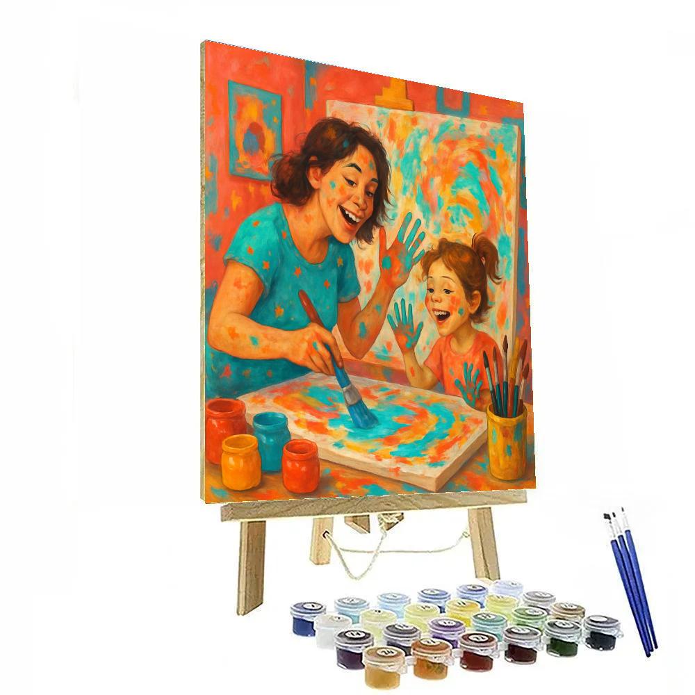 Mother And Child Painting Together paint by numbers