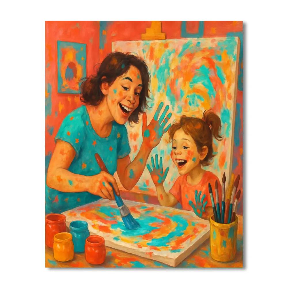 Mother And Child Painting Together paint by numbers