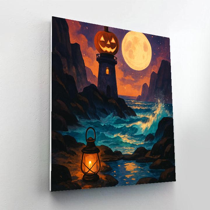 Pumpkin Lighthouse Cove paint by numbers