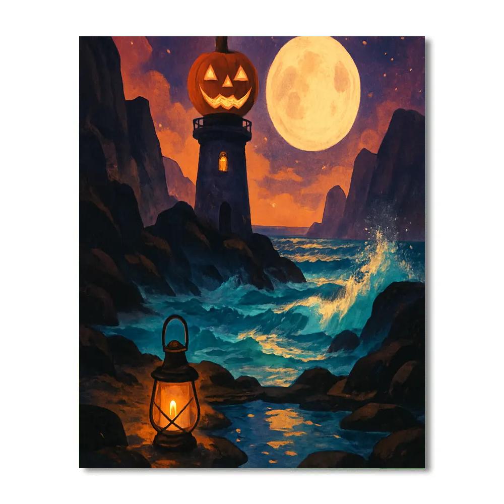 Pumpkin Lighthouse Cove paint by numbers