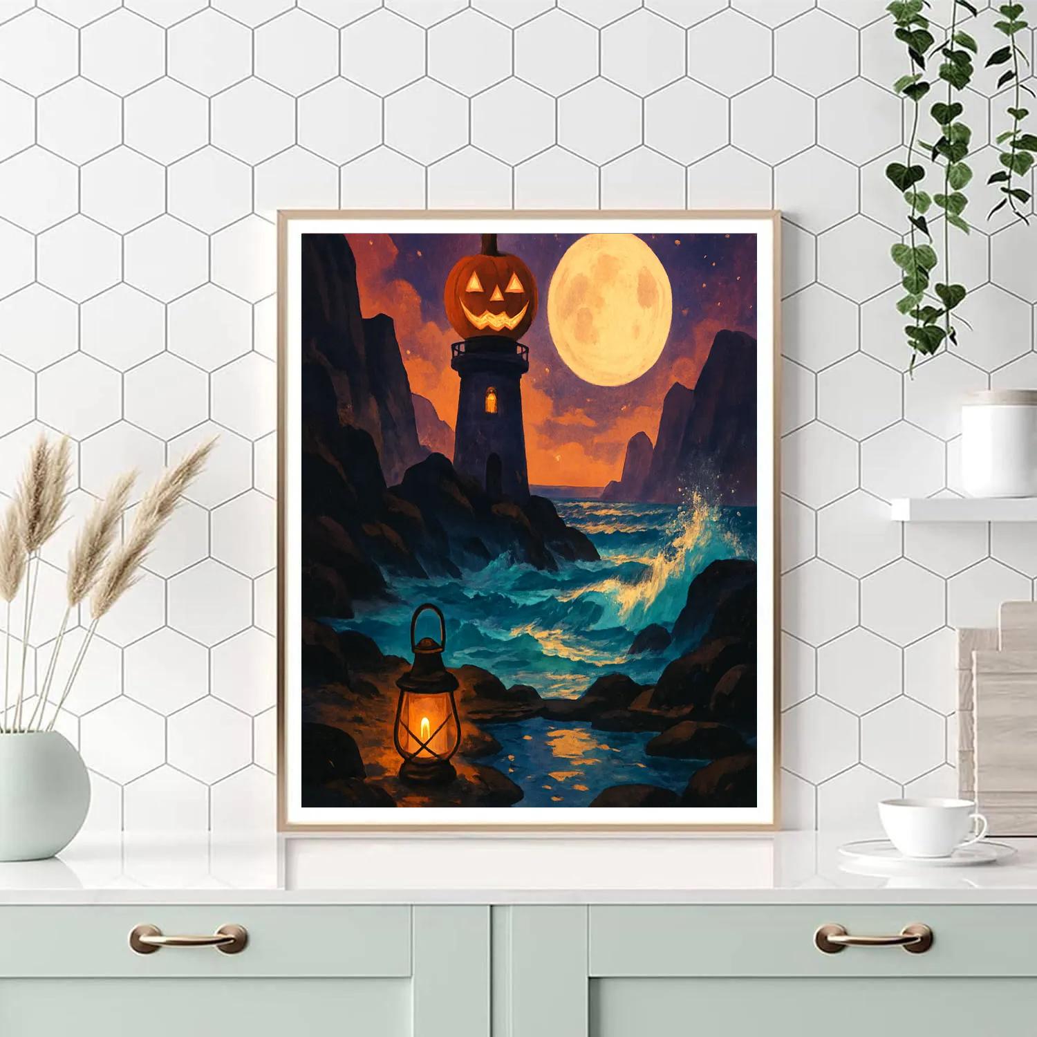 Pumpkin Lighthouse Cove paint by numbers
