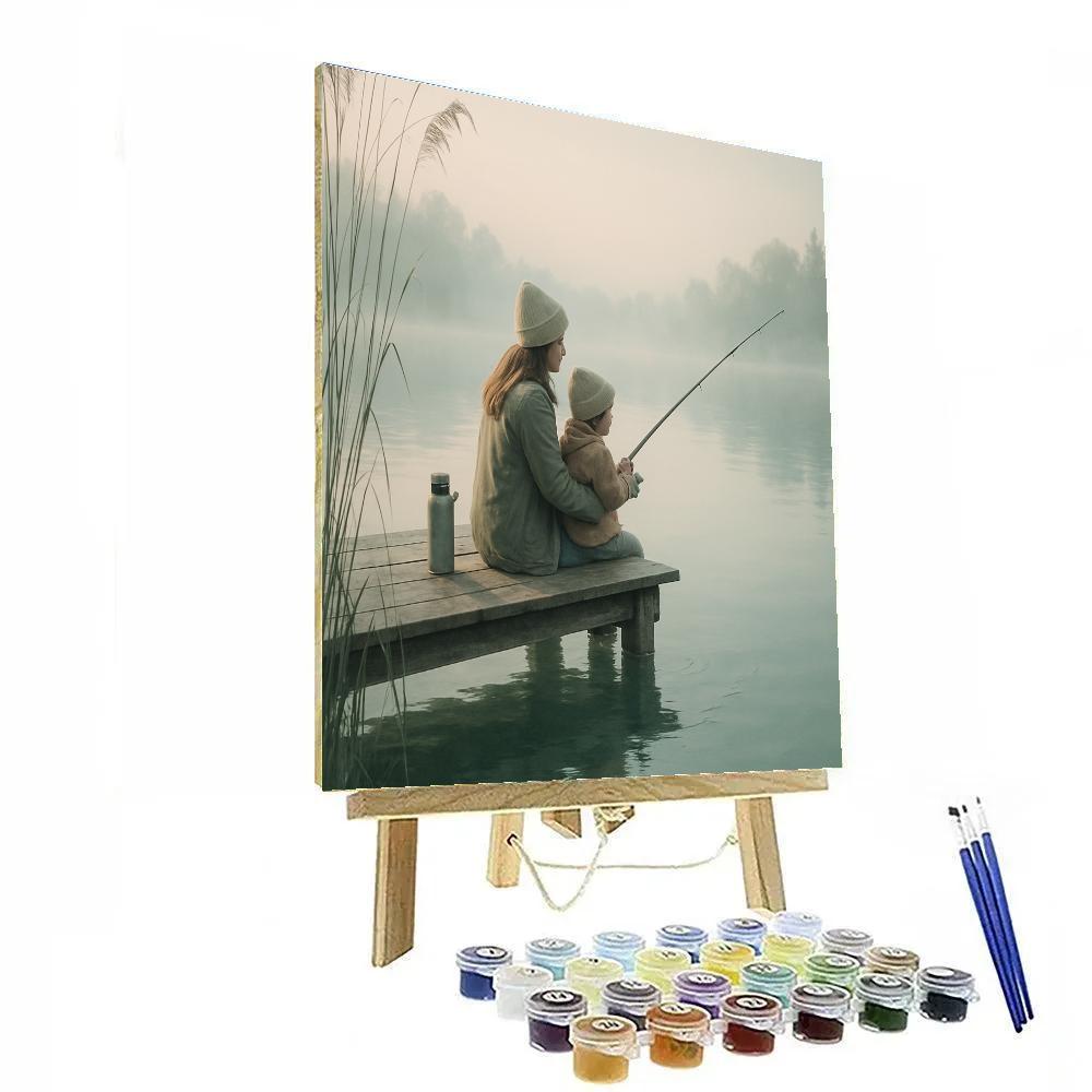 Mother And Child Fishing At Dawn Painting by numbers kit