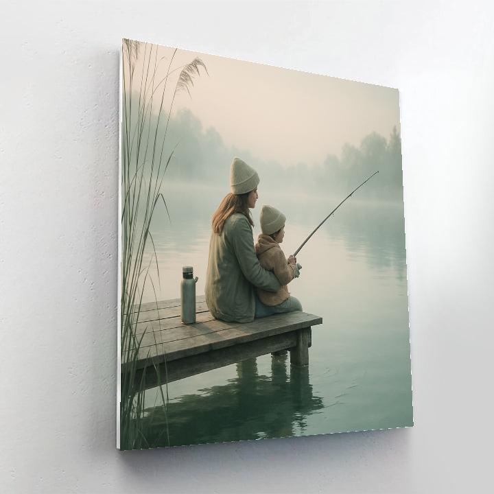 Mother And Child Fishing At Dawn Painting by numbers kit