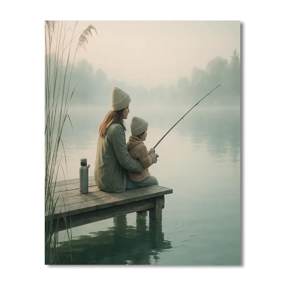 Mother And Child Fishing At Dawn Painting by numbers kit