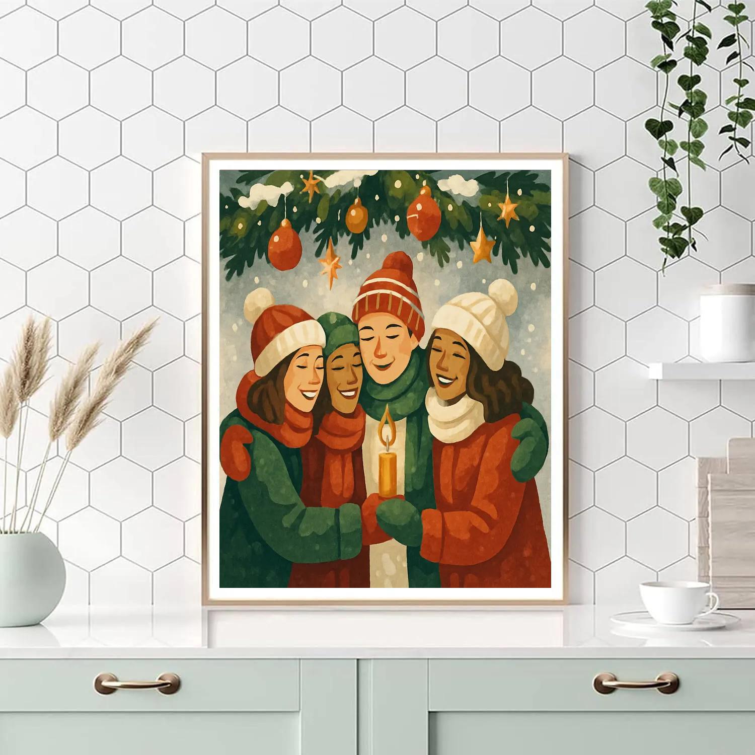 Snow-Dusted Garland Circle Paint by numbers art