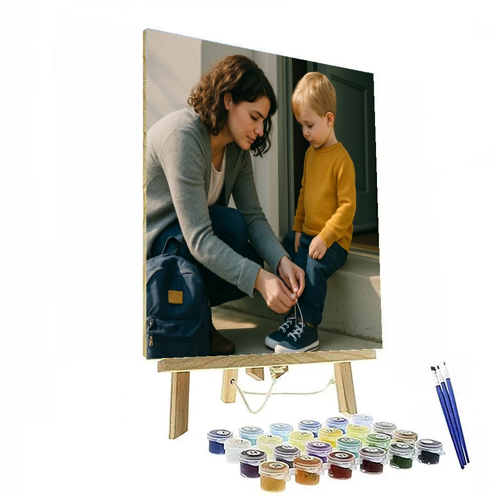 Mom Helping Child Tie Shoe Numbered painting kits