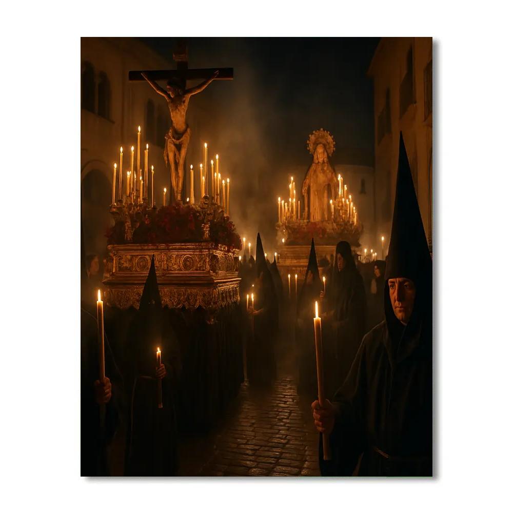 Semana Santa Procession Candlelit Night Numbered painting kits