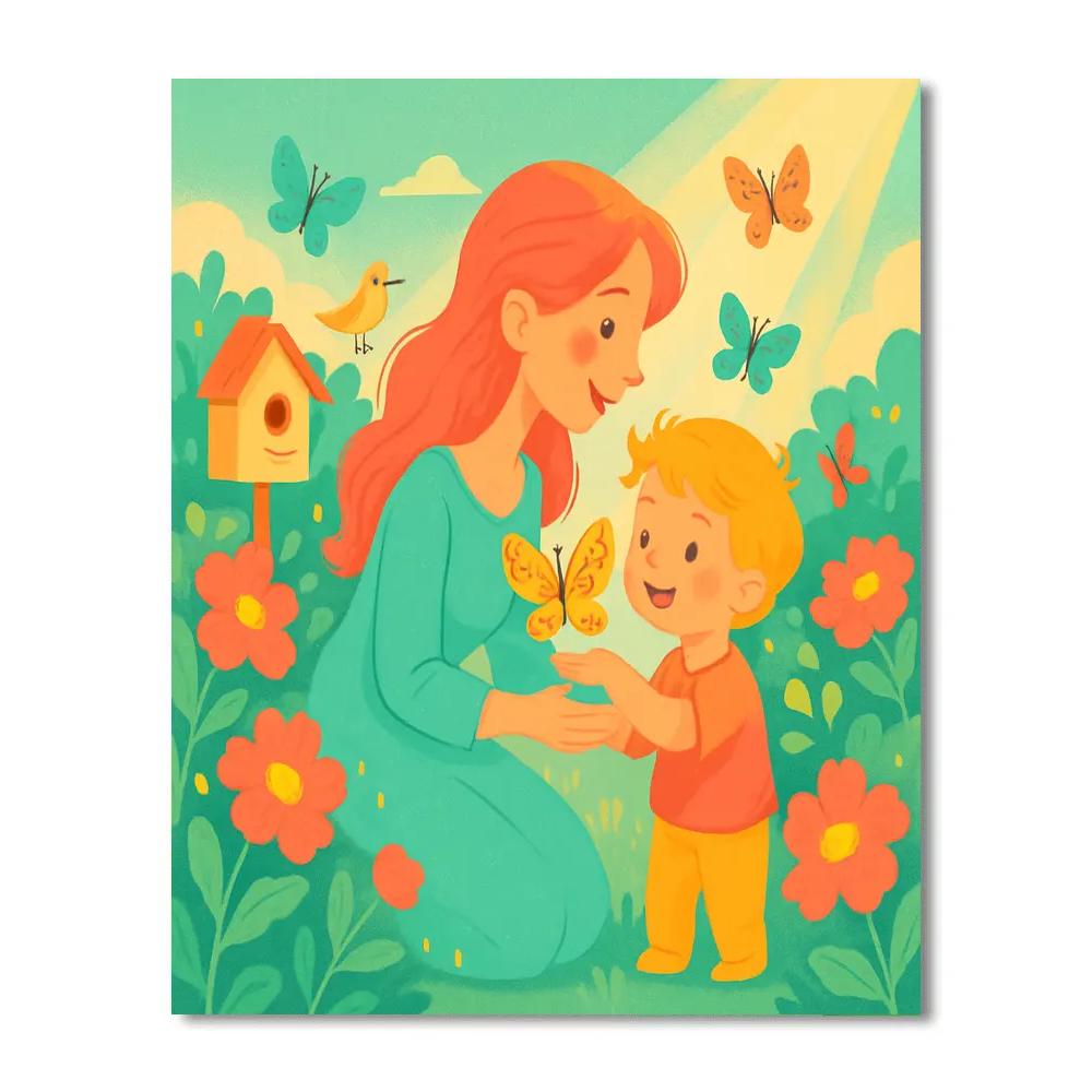 Mother And Child Watching Butterflies Paint by numbers kits