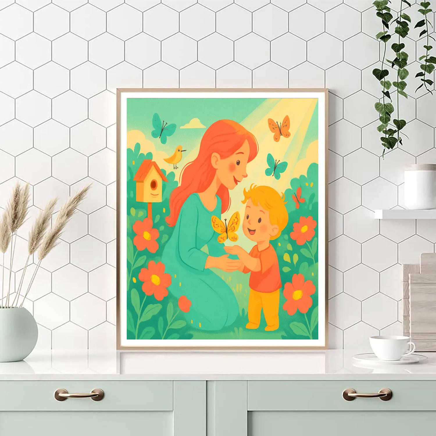 Mother And Child Watching Butterflies Paint by numbers kits