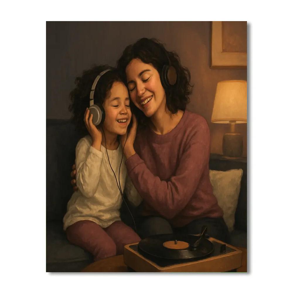 Mother And Child Sharing Headphones painting number kit