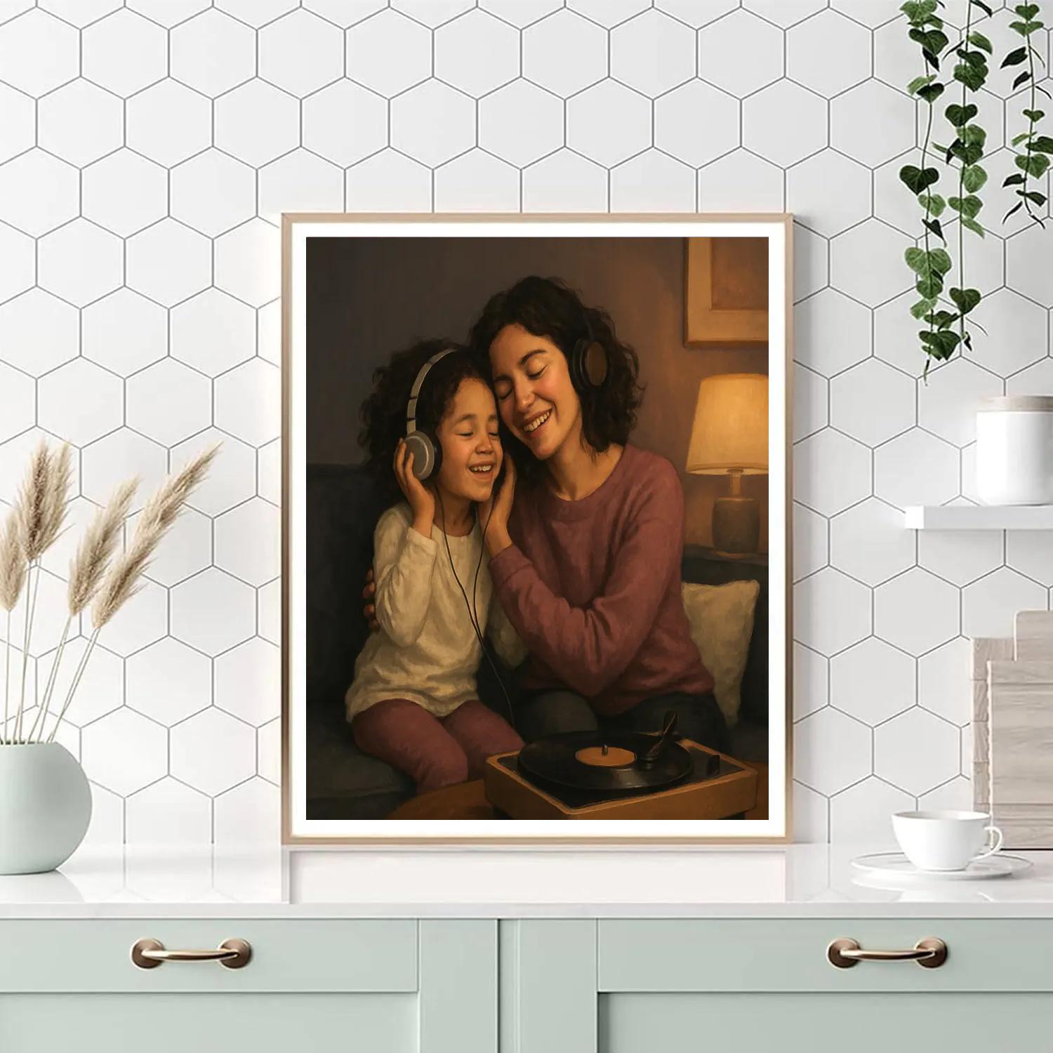 Mother And Child Sharing Headphones painting number kit