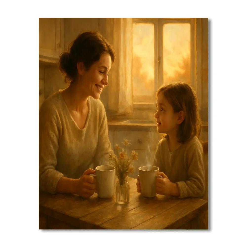 Mother Sharing Morning Coffee Moment Paint by numbers art