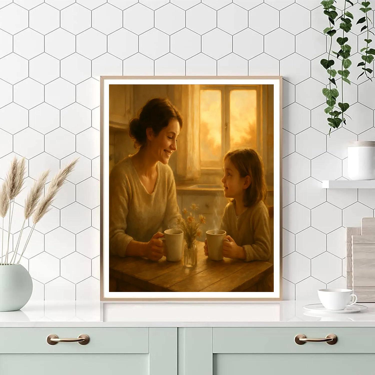 Mother Sharing Morning Coffee Moment Paint by numbers art