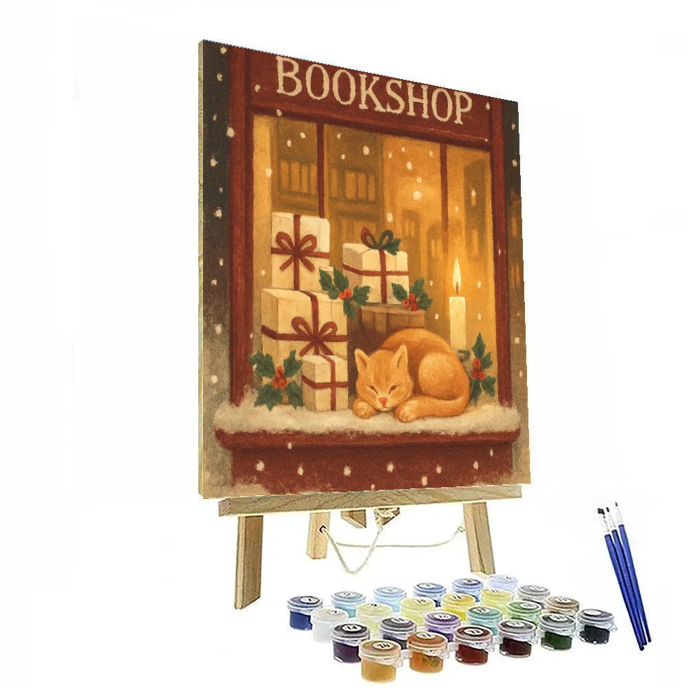 Snowbound Bookshop Window Scene Numbered painting kits