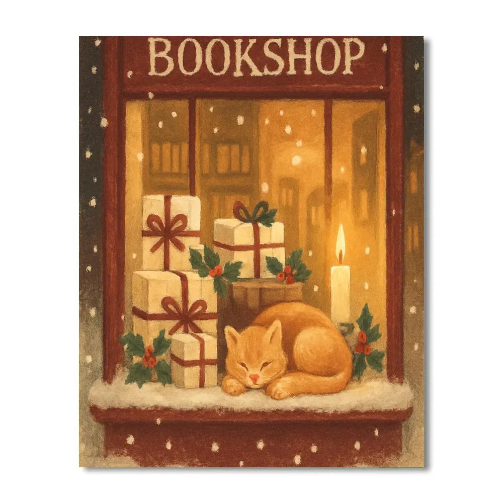 Snowbound Bookshop Window Scene Numbered painting kits