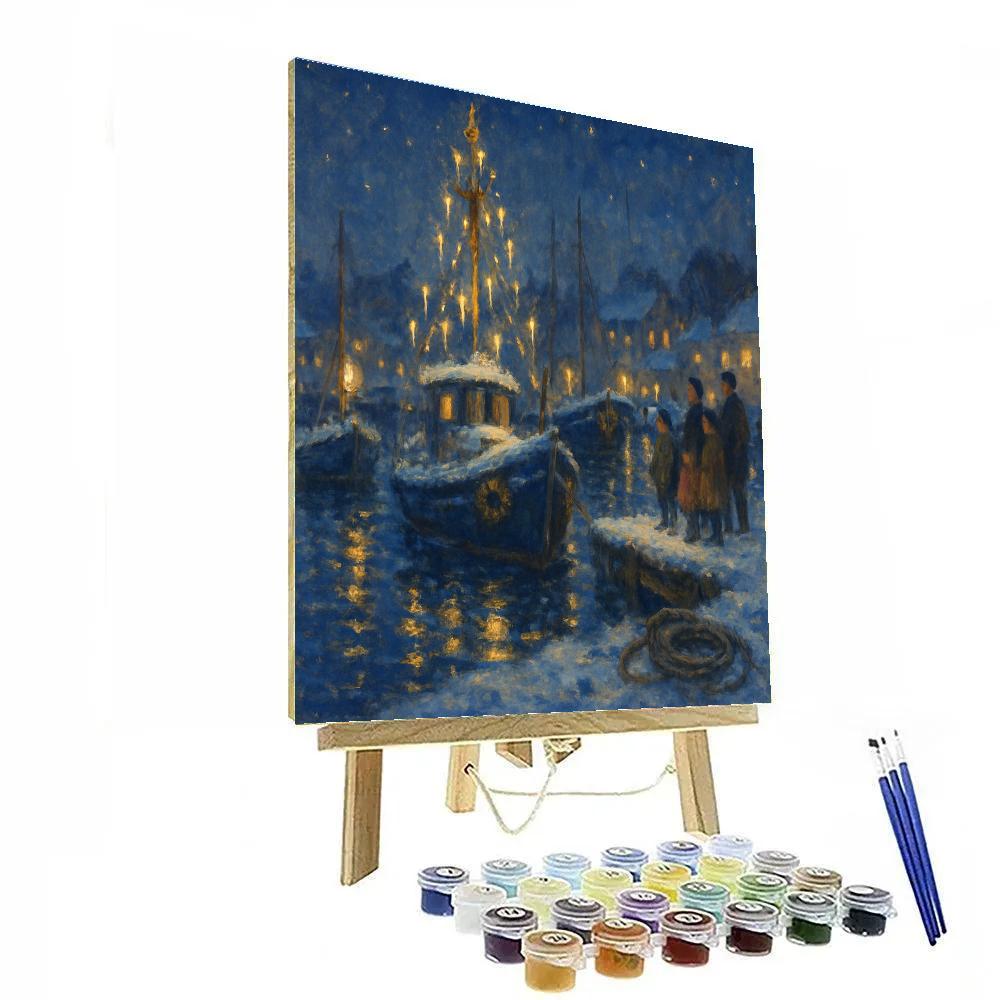 Festive Harbor With Candled Boats paint by numbers