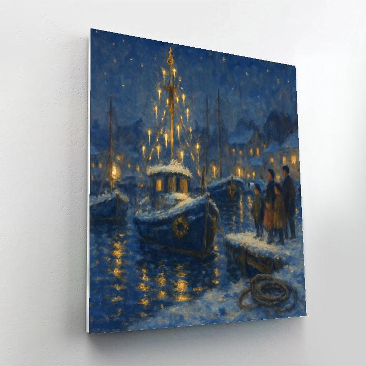 Festive Harbor With Candled Boats paint by numbers