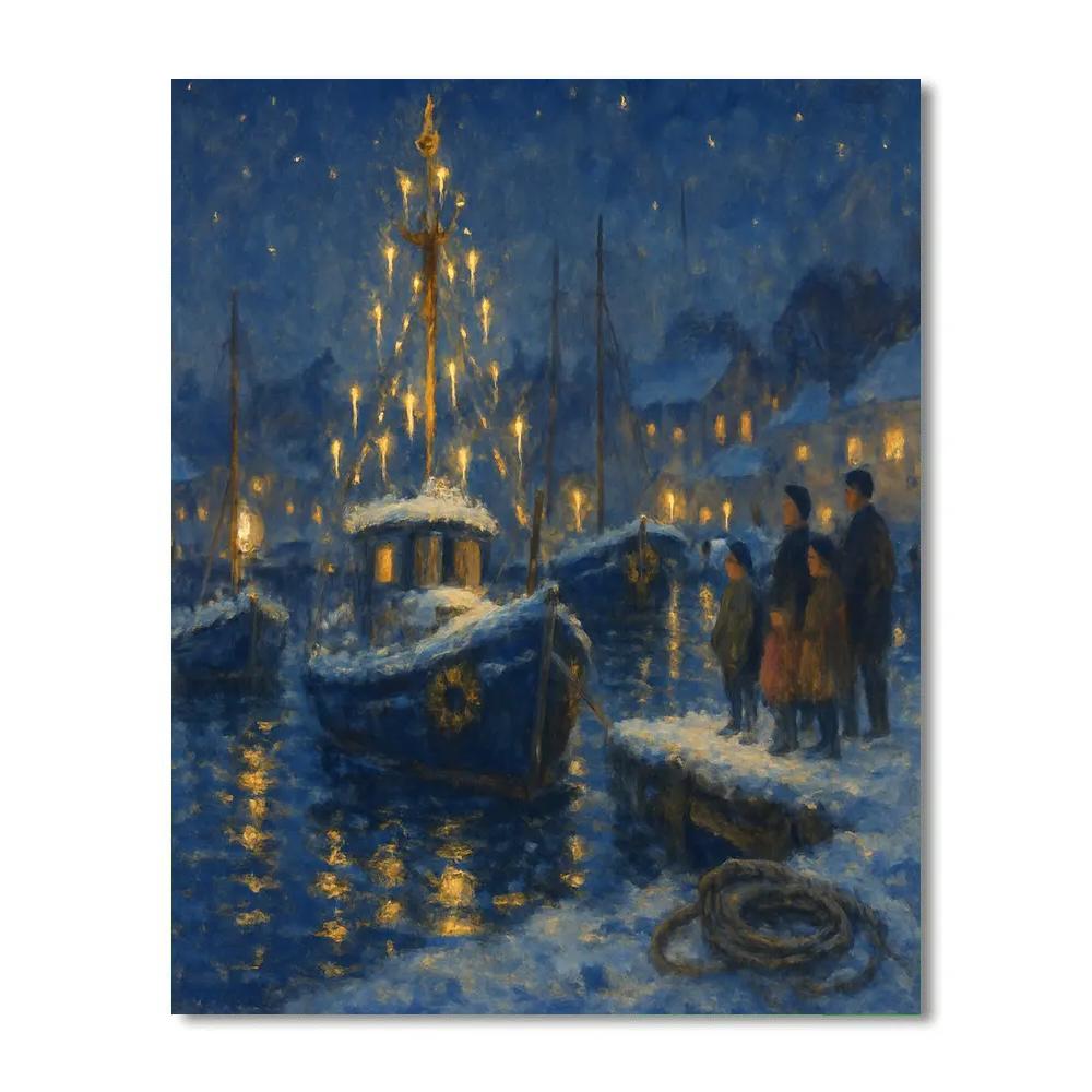 Festive Harbor With Candled Boats paint by numbers