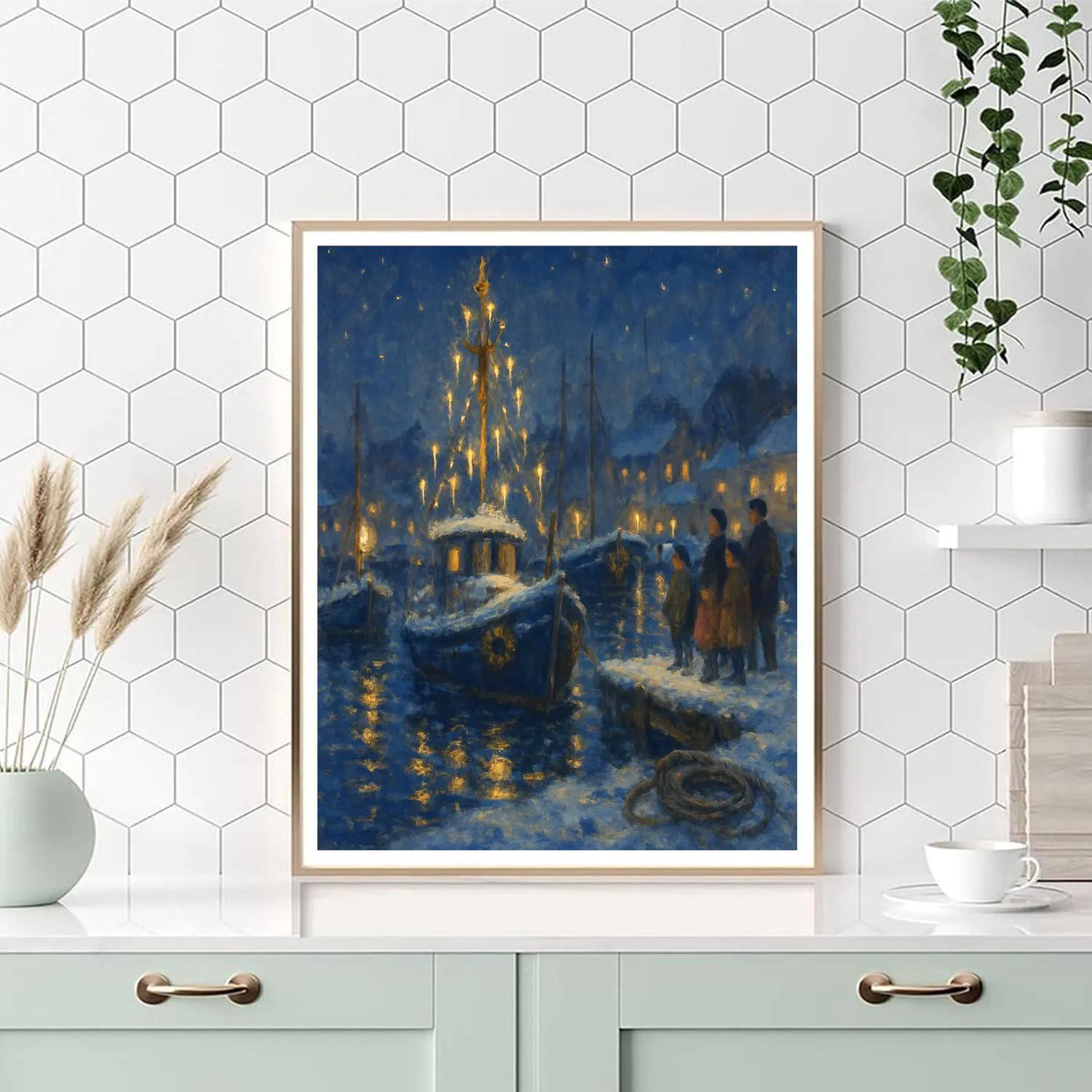 Festive Harbor With Candled Boats paint by numbers