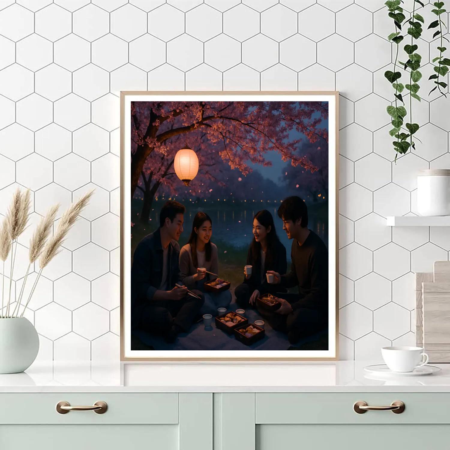 Peaceful Hanami Cherry Blossom Picnic paint by color