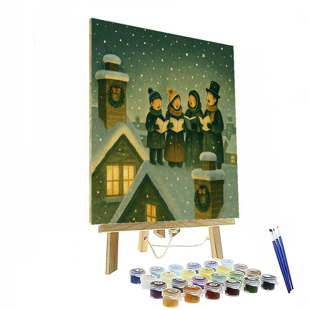 Snowy Rooftop Carolers paint by color