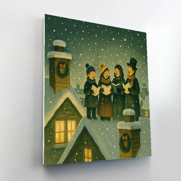 Snowy Rooftop Carolers paint by color