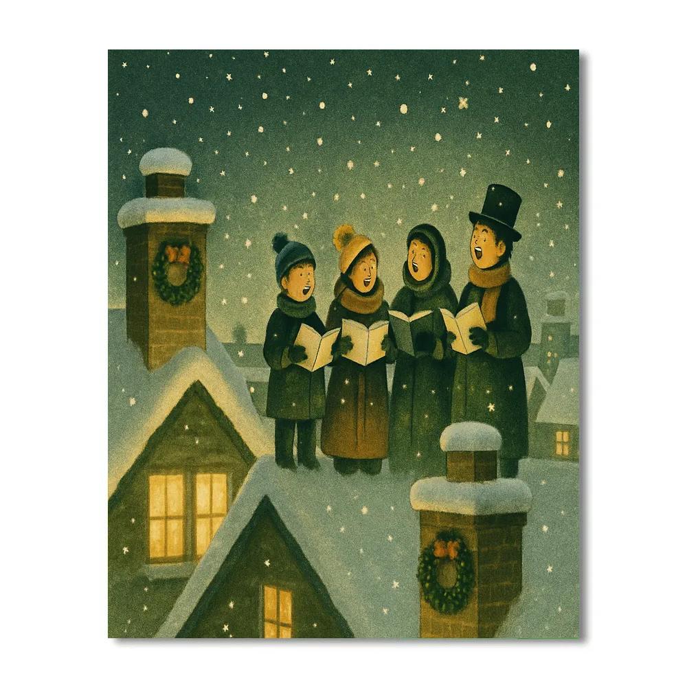 Snowy Rooftop Carolers paint by color
