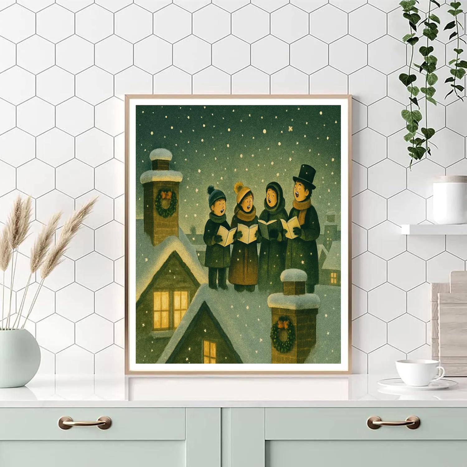 Snowy Rooftop Carolers paint by color