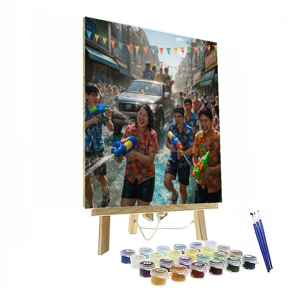 Energetic Songkran Water Festival Celebration Number painting