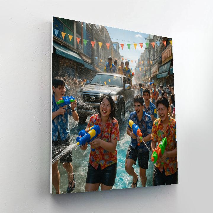 Energetic Songkran Water Festival Celebration Number painting