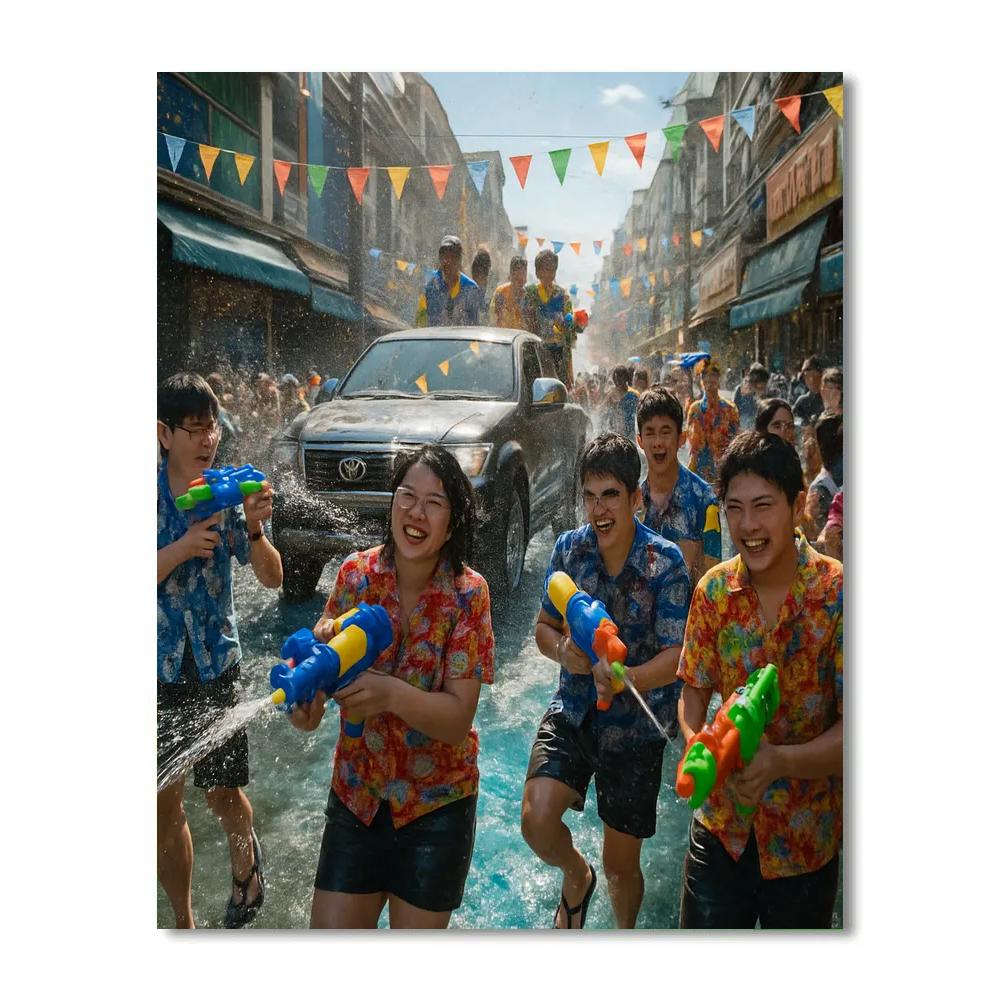 Energetic Songkran Water Festival Celebration Number painting