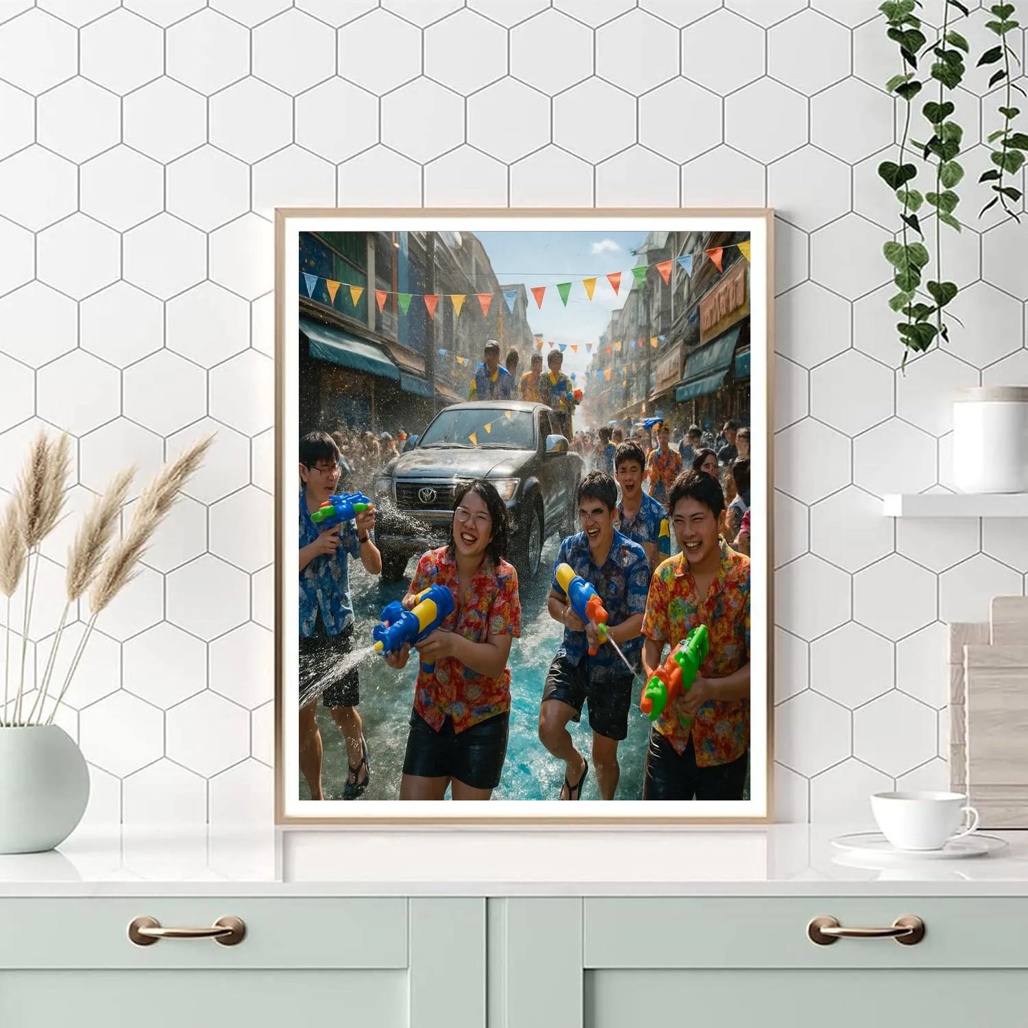 Energetic Songkran Water Festival Celebration Number painting