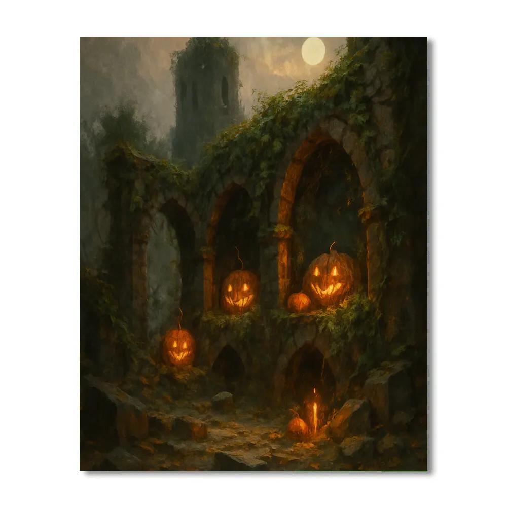 Lantern-Filled Pumpkin Ruins Paint by numbers kits