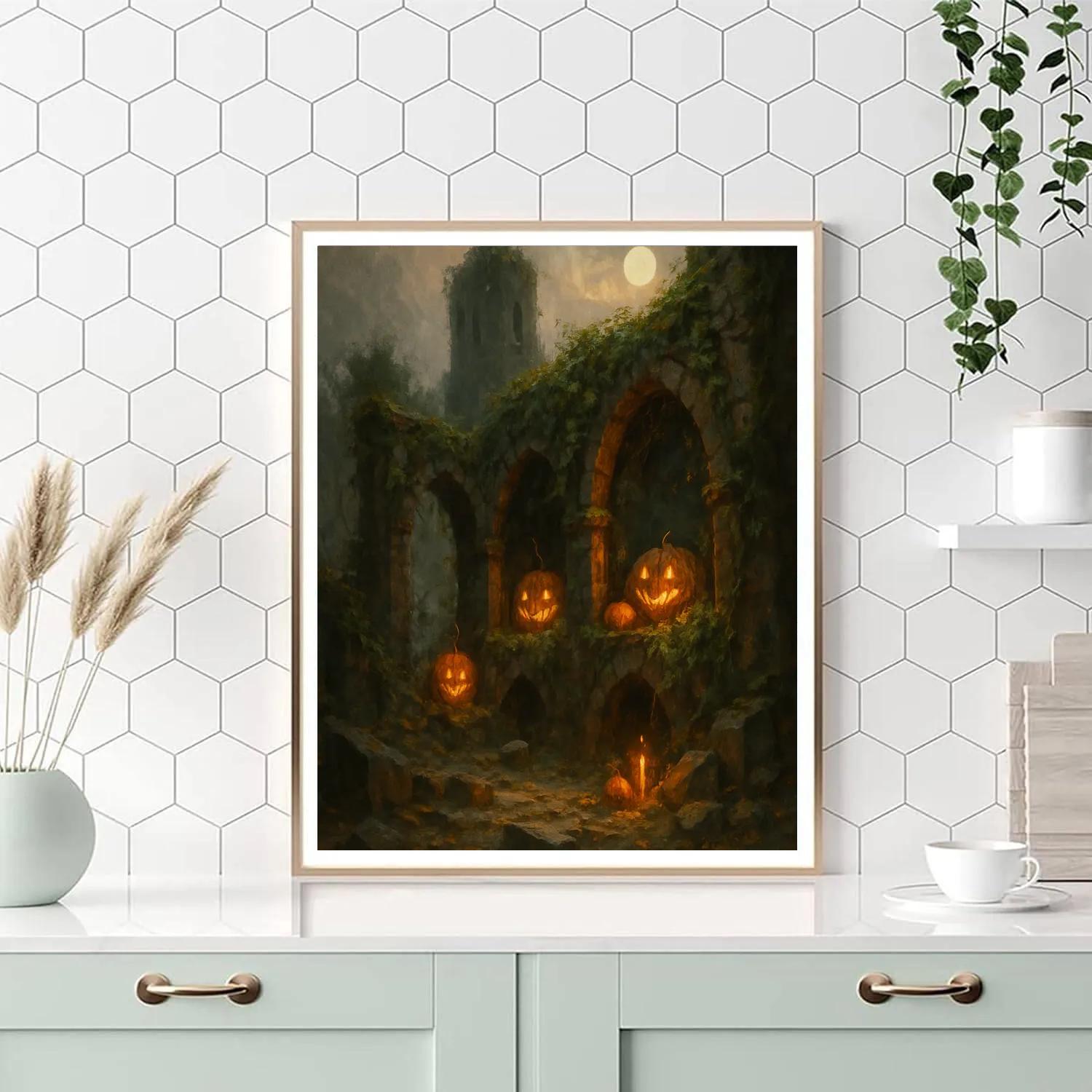 Lantern-Filled Pumpkin Ruins Paint by numbers kits