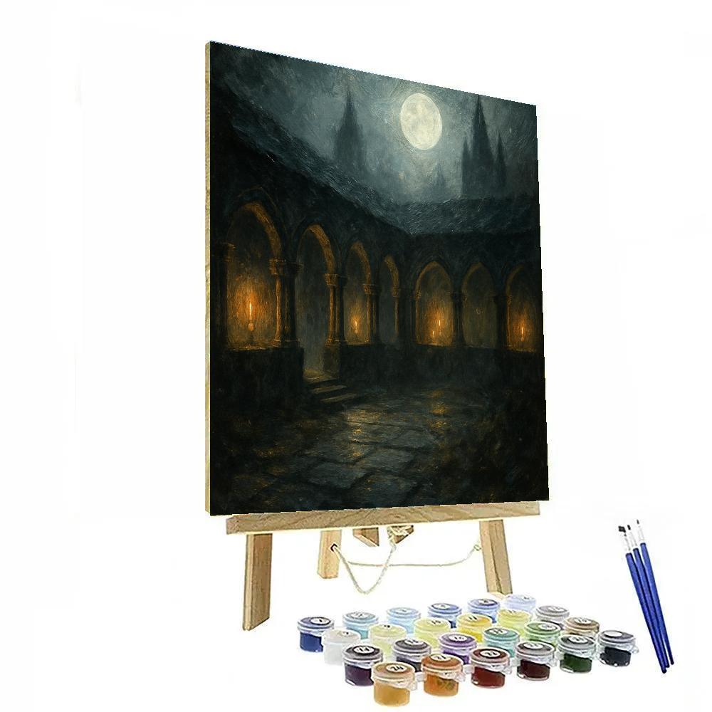 Misty Cloister Moonrise Painting by numbers kit