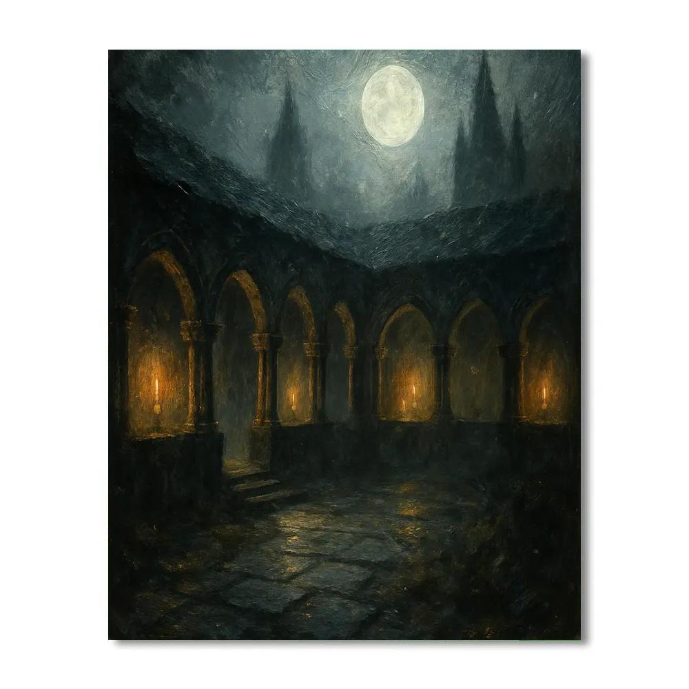 Misty Cloister Moonrise Painting by numbers kit