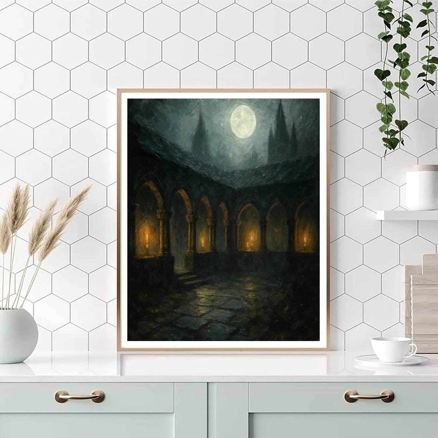 Misty Cloister Moonrise Painting by numbers kit