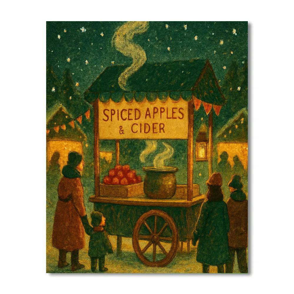 Snowy Market Cart Of Spiced Apples Numbered painting kits