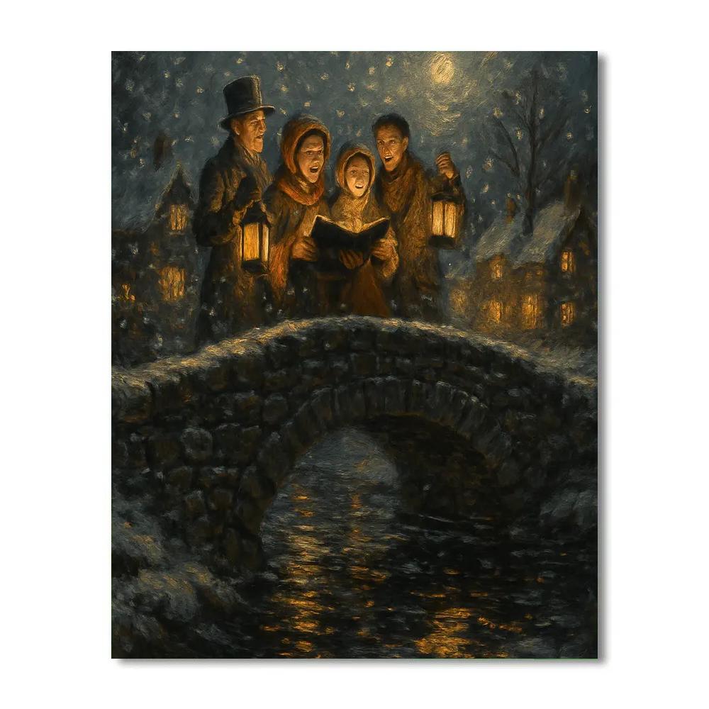 Frosted Bridge Caroling Crew Painting by numbers kit
