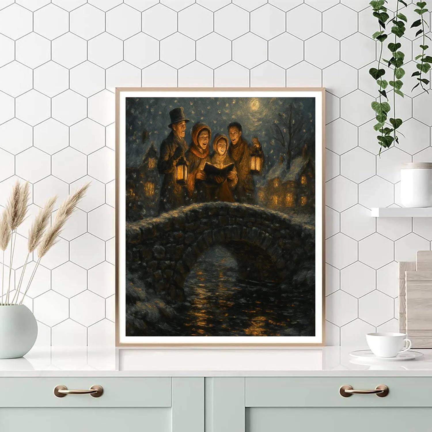 Frosted Bridge Caroling Crew Painting by numbers kit