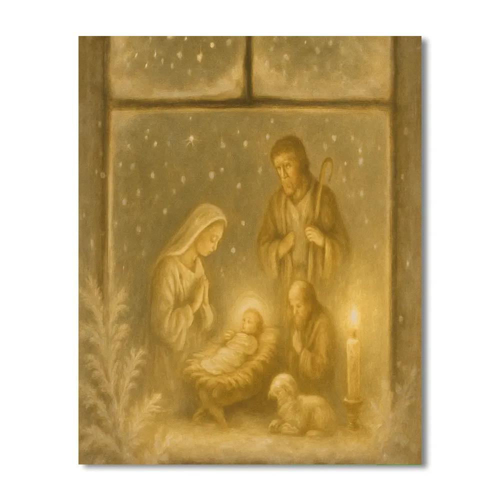 Snowy Window Nativity Glow Paint by numbers kits