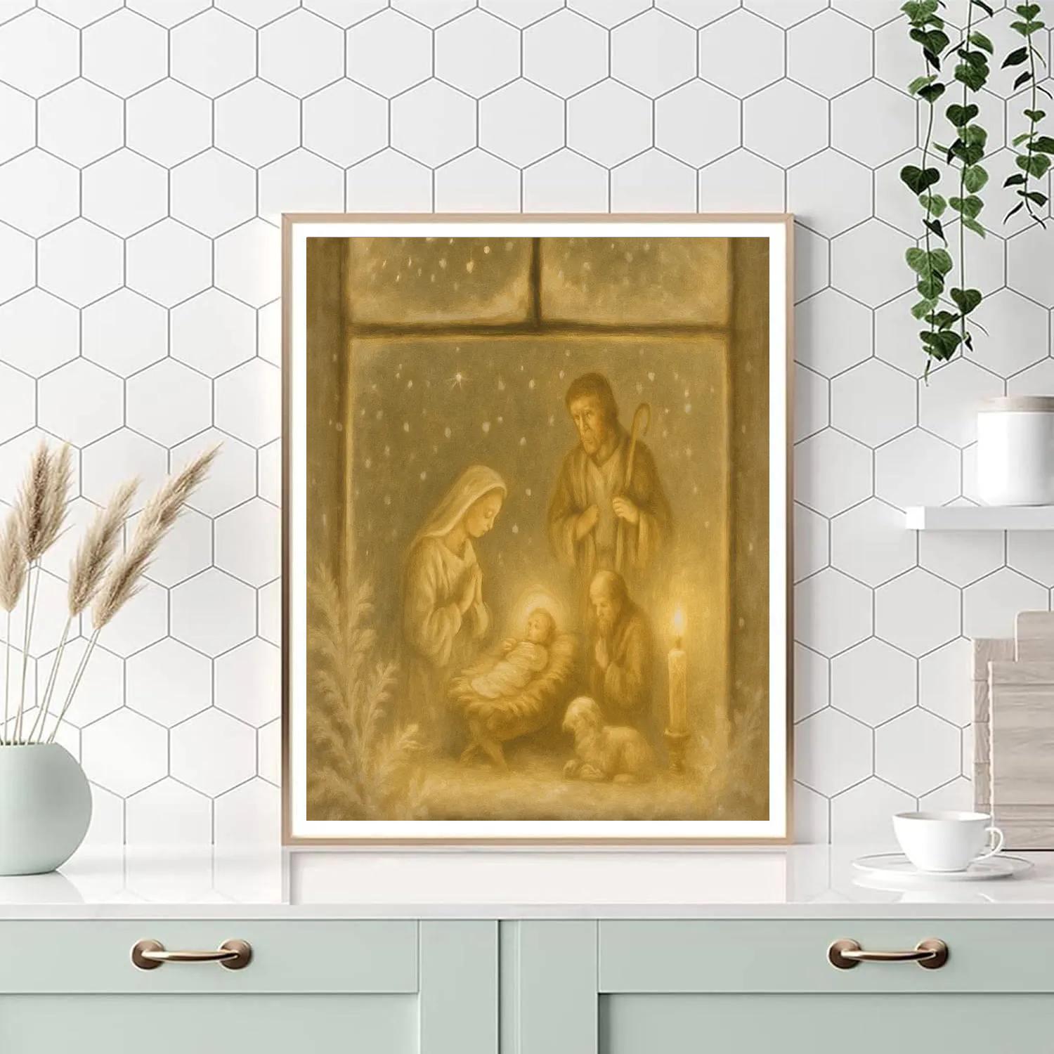 Snowy Window Nativity Glow Paint by numbers kits